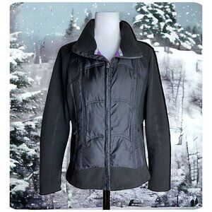 GUESS Jacket Black with Purple Lining Quilted Motorcycle Ski Women's Size XL